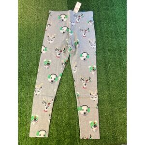 NWT Kids Holiday Pajama Leggings Gray Cute Animals‎ Christmas Theme Size 12